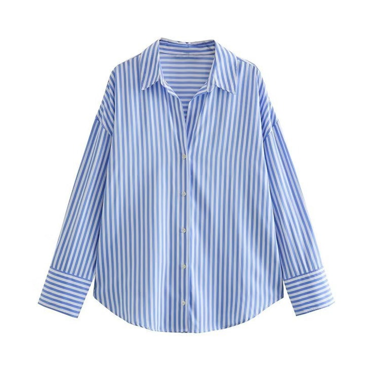 Damen Oversize-Hemdbluse mit überschnittener Schulter und klassischer Knopfleiste Drune