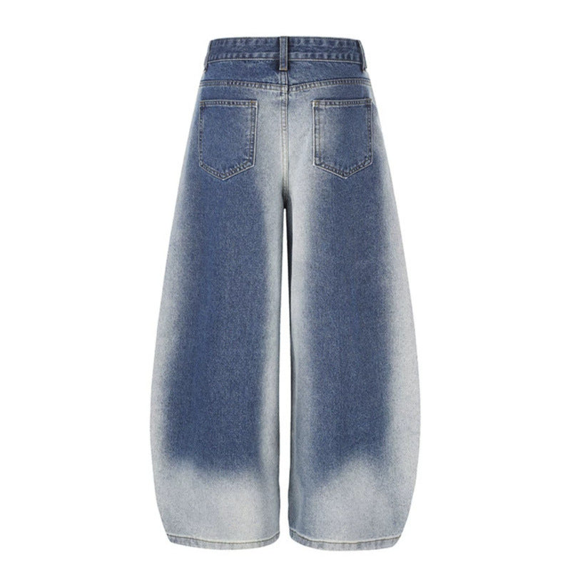 Damen Extraweite High‑Waist Palazzo-Jeans mit gekreuztem Zierbund und bestickten Taschen Drune