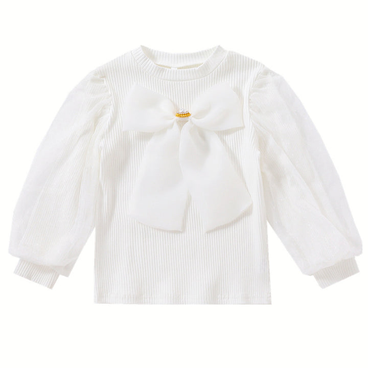 Damen Bluse mit Puffärmeln und Schleife Drune