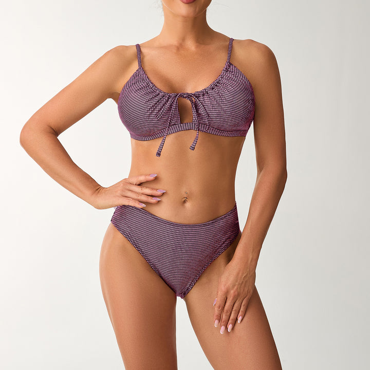 Damen Hoch geschnittenes Bikini-Set mit verspieltem Knotendetail Drune