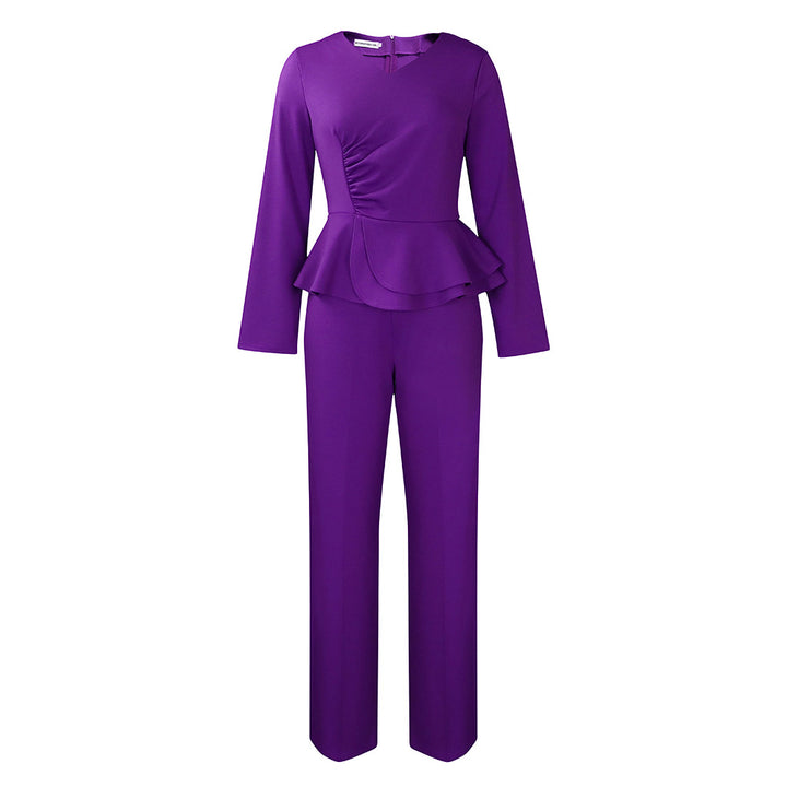 Damen eleganter Jumpsuit mit peplum Schnitt und langen Ärmeln Drune