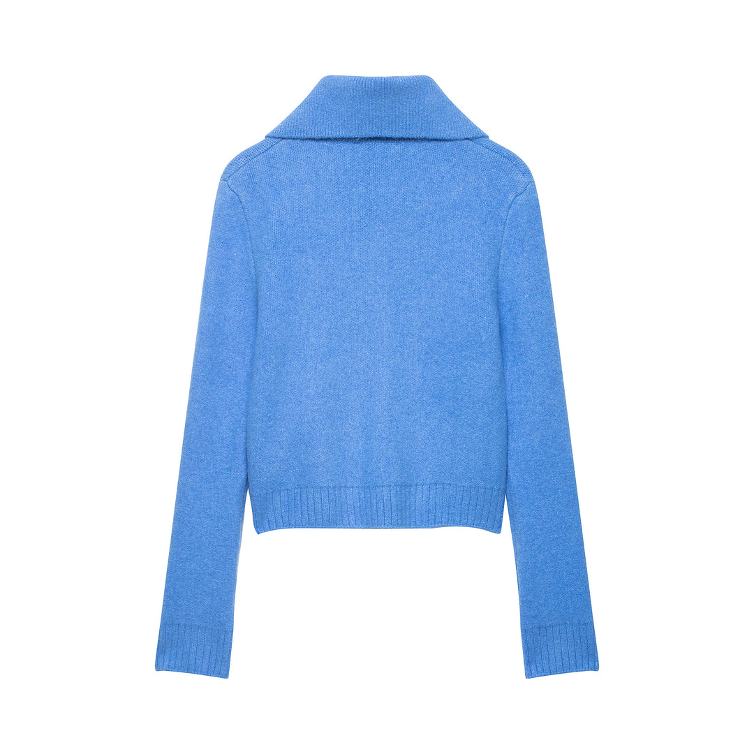 Damen Grobgestrickte Kurzjacke mit Reißverschluss, weitem Kragen und geripptem Saum Drune