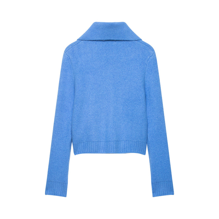 Damen Grobgestrickte Kurzjacke mit Reißverschluss, weitem Kragen und geripptem Saum Drune