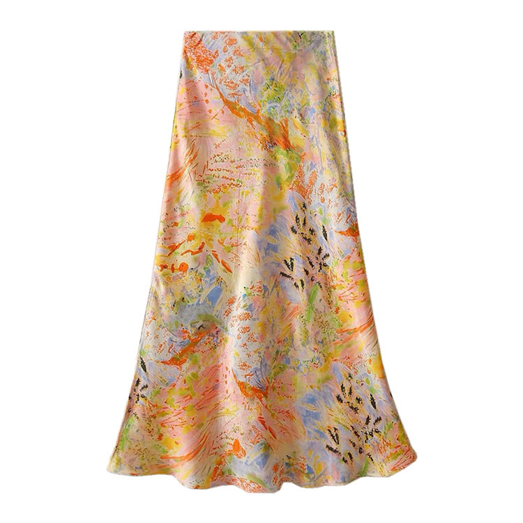 Damen nan fließender Midirock mit floralem Print und A-Linie aus satinähnlichem Stoff Drune