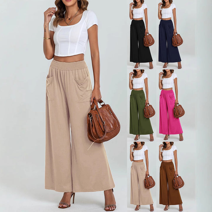 Damen Weit geschnittene Palazzo-Hose mit elastischem Bund und praktischen Taschen Drune