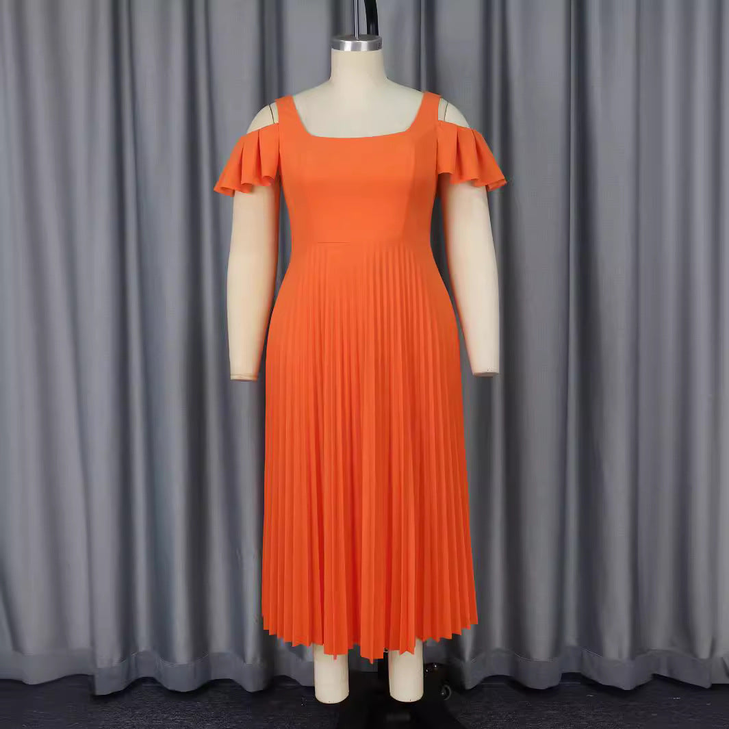 Damen plissiertes Kleid mit schulterfreien Rüschen Drune