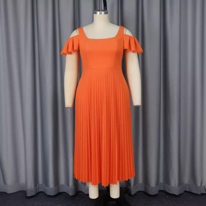 Damen plissiertes Kleid mit schulterfreien Rüschen Drune