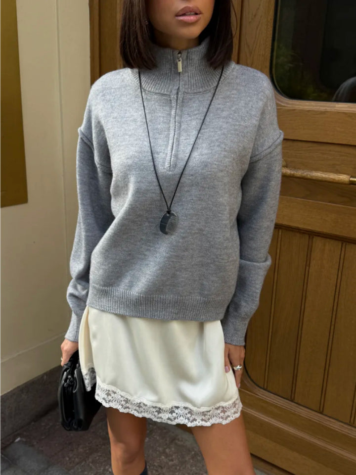 Damen Bequemer Halbreißverschluss Pullover Drune