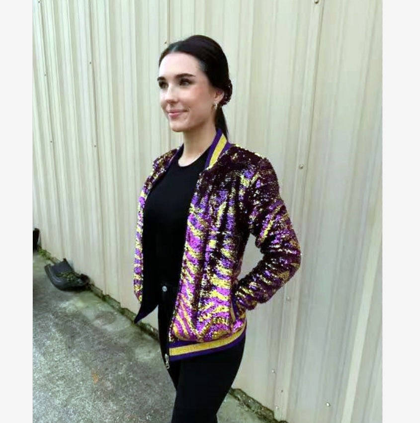 Damen Glitzernde Bomberjacke mit multicolore Pailletten Drune