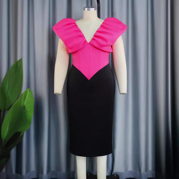 Damen elegantes Abendkleid mit voluminösem Rüschenoberteil Drune