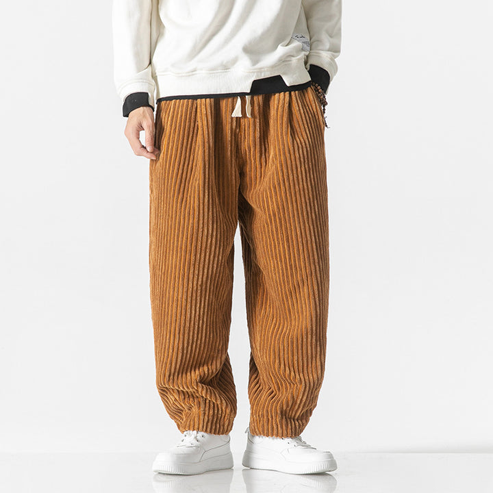 Herren Weit geschnittene Cord-Ballonhose mit Tunnelzugbund und breitem Rippenrelief Drune