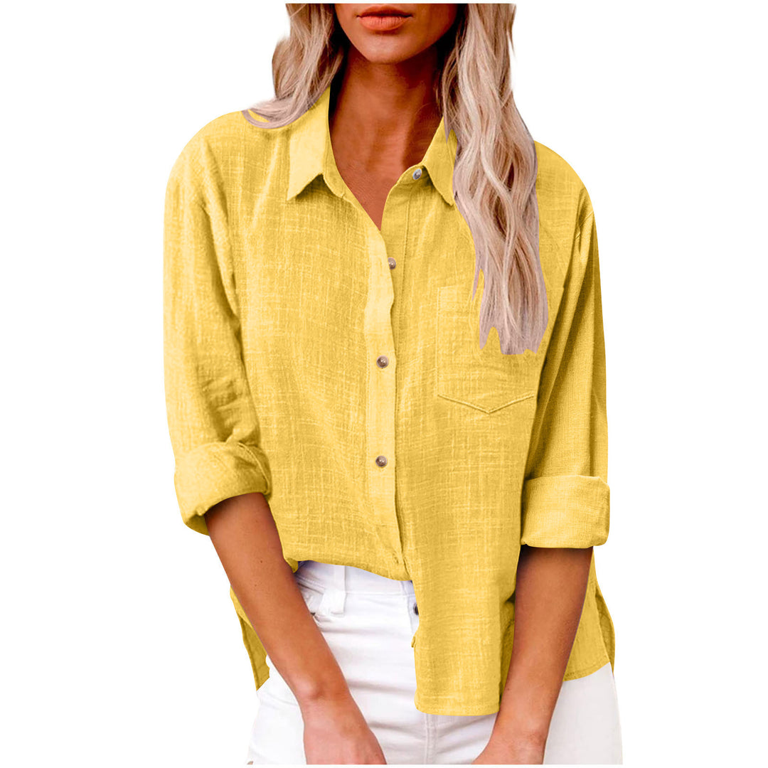 Damen nan oversized Leinen-Baumwollmix Hemdbluse mit Brusttasche und krempelbaren Ärmeln Drune