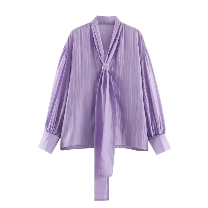 Damen Schluppenbluse mit weitem Oversize-Schnitt, Ballonärmeln und Bindeschal Drune