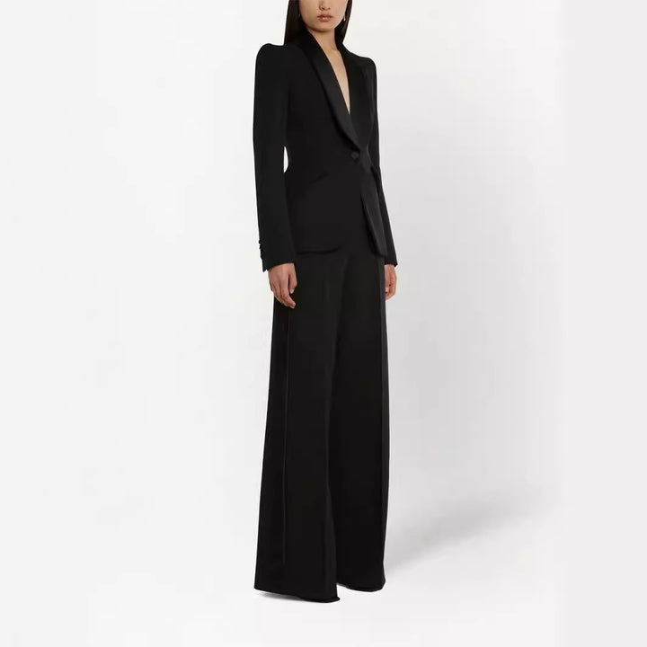 Damen Elegantes Smokingset im Tailoring mit tailliertem Einreihblazer und weiter Palazzohose Drune