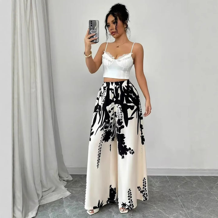 Damen Palazzo-Hose mit floralem Muster und elastischem Taillenbund Drune