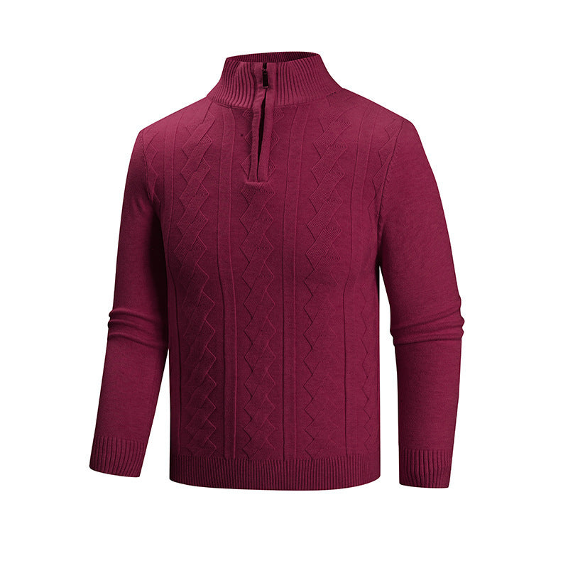Herren Feinstrick-Halbzipp-Pullover mit Zopfmuster und Stehkragen Drune