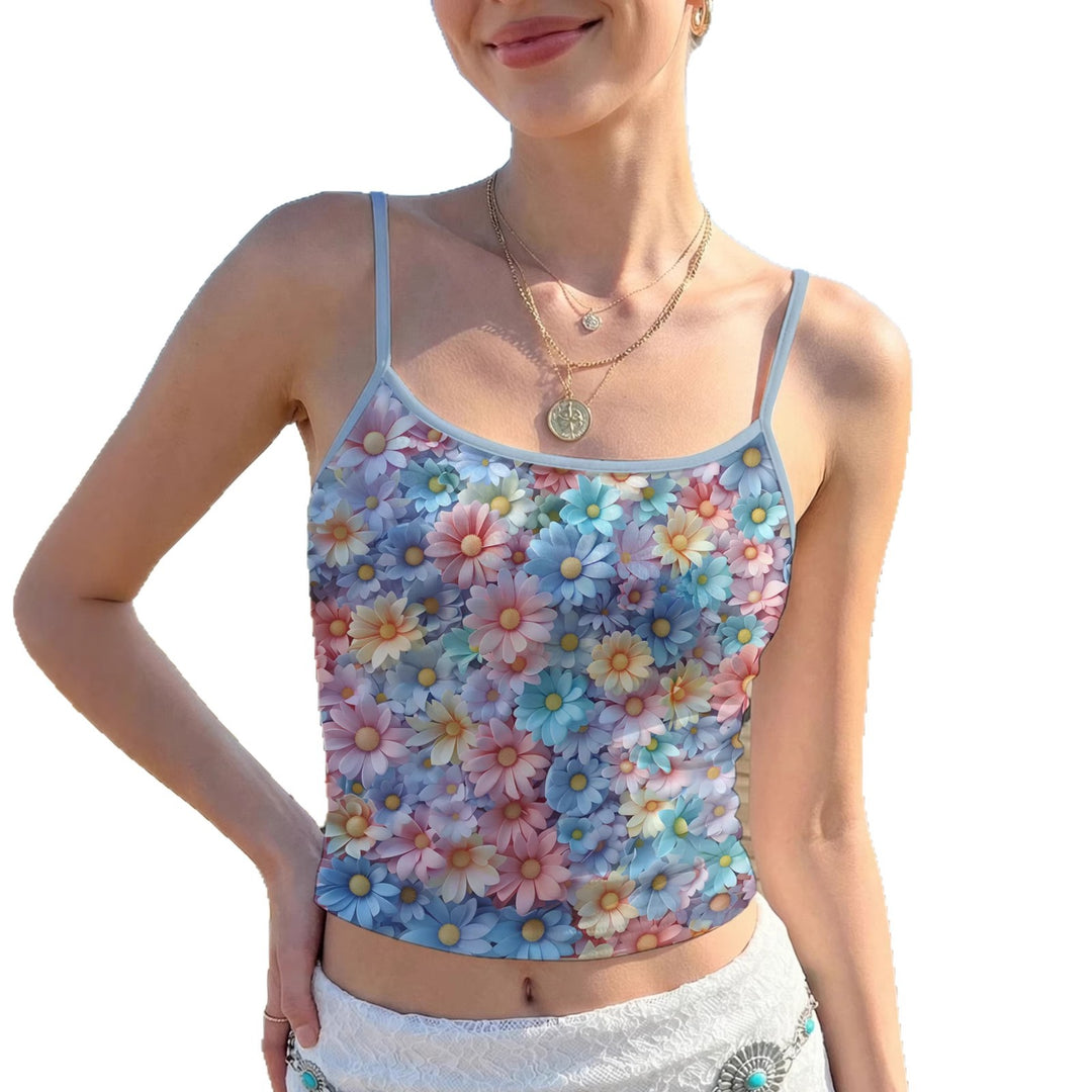 Damen Spaghetti-Trägershirt mit buntem Steindruck und elastischem Stoff Drune
