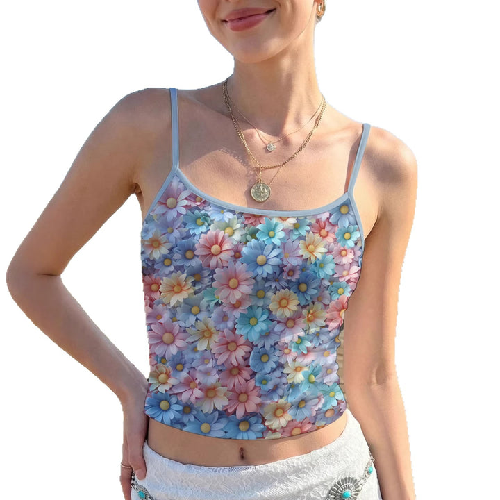 Damen Spaghetti-Trägershirt mit buntem Steindruck und elastischem Stoff Drune