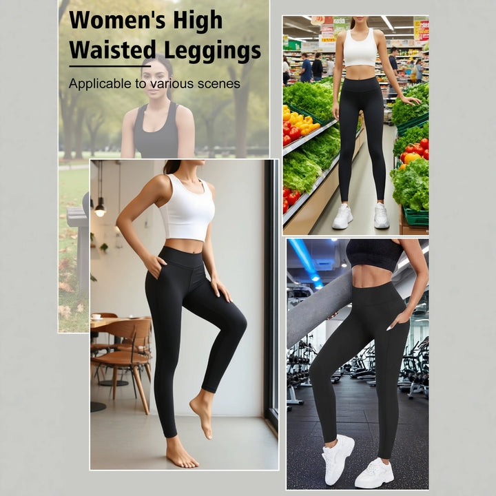 Damen High-Waist Sportleggings mit seitlicher Handytasche und formendem Kompressionsstoff Drune