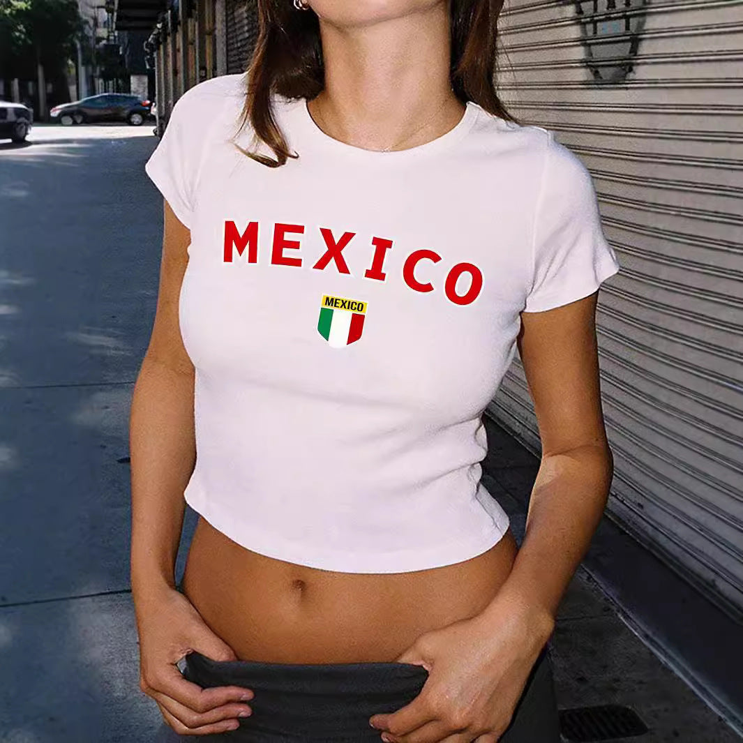 Damen Crop-T-Shirt mit kreativem Grafikdruck und stylischem Schriftzug Drune