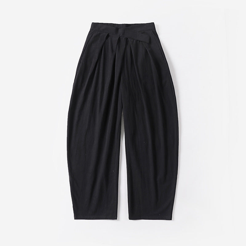 Damen Elegante Bundfalten-Hose mit ballonförmigem Bein und elastischem Taillenbund Drune
