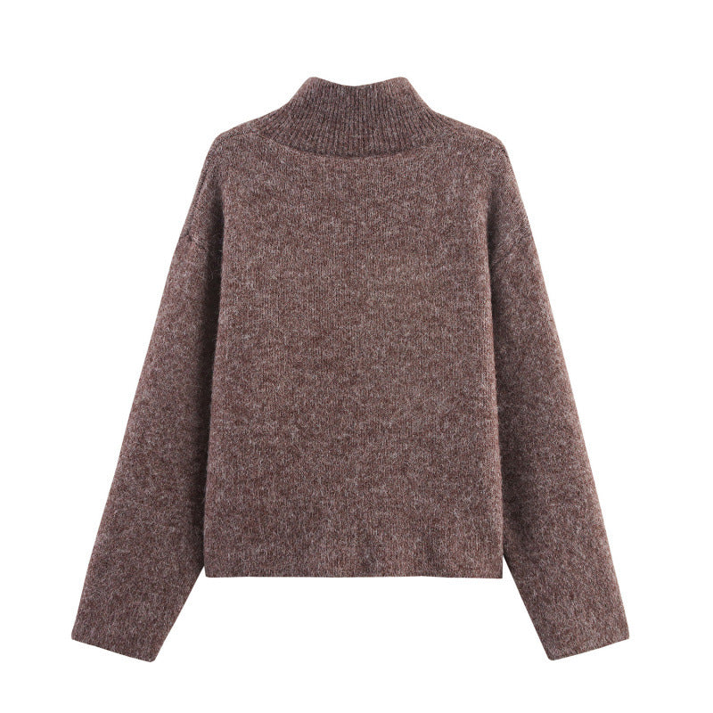 Damen modischer Strickpullover mit stilvollem Reißverschluss und dekorativen Knöpfen Drune