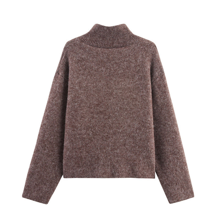 Damen modischer Strickpullover mit stilvollem Reißverschluss und dekorativen Knöpfen Drune