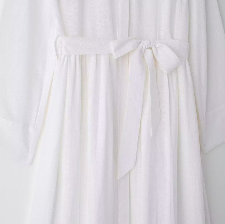 Damen Hemdkleid mit Taillengürtel und fließender Maxirock-Silhouette Drune