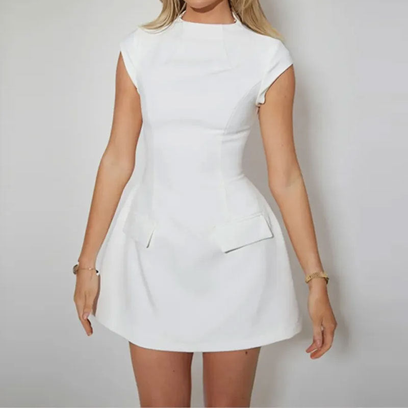 Damen Figurbetontes Minikleid mit Taschen und hohen Taillenlinien Drune