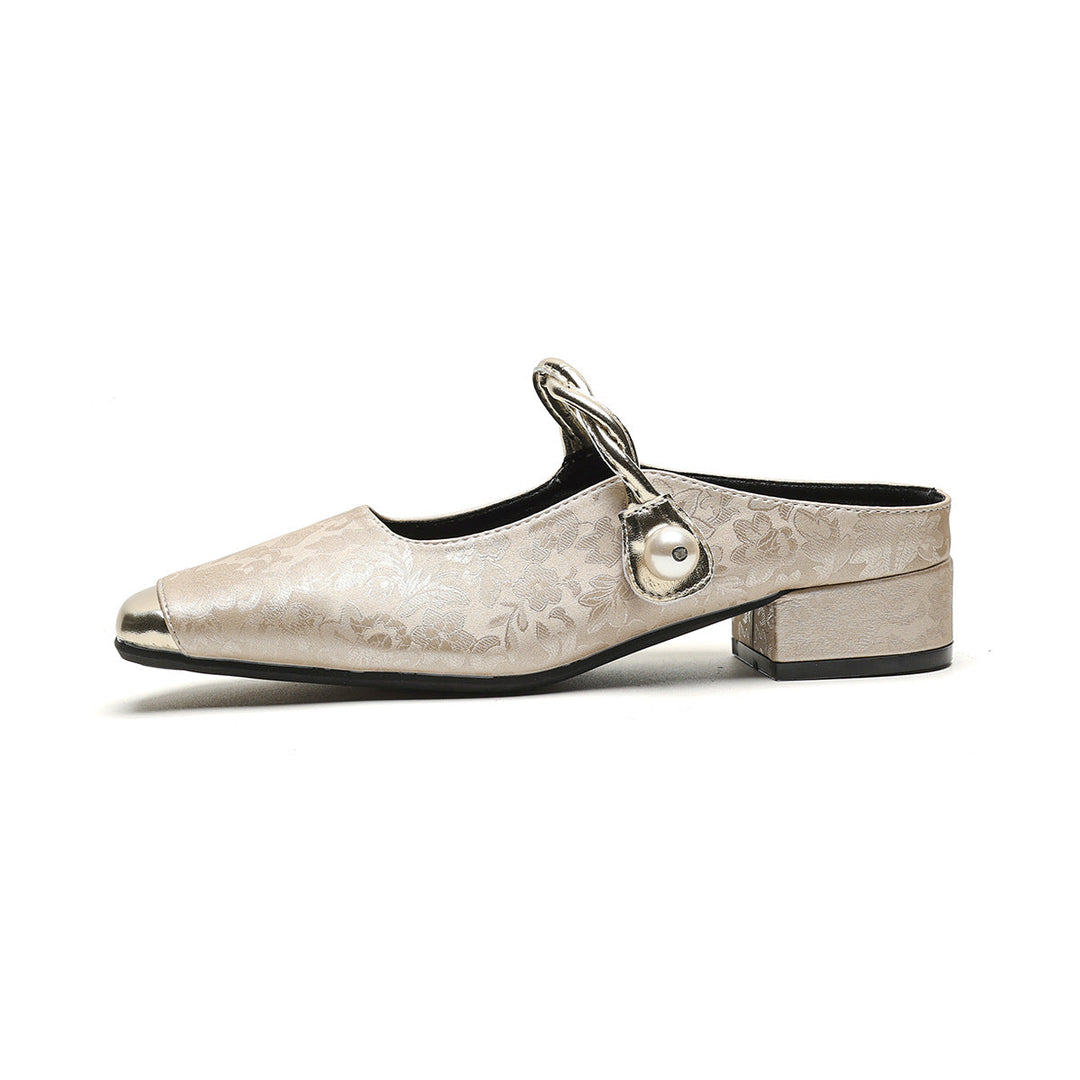 Damen Slingback-Mules mit schimmerndem Stoff und dekorativem Schnallenakzent Drune