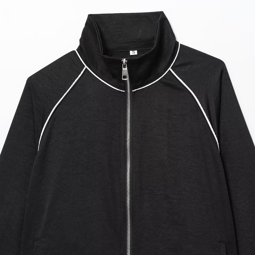 Damen Cropped Sportive Trainingsjacke mit Stehkragen und Kontrastpaspel Drune