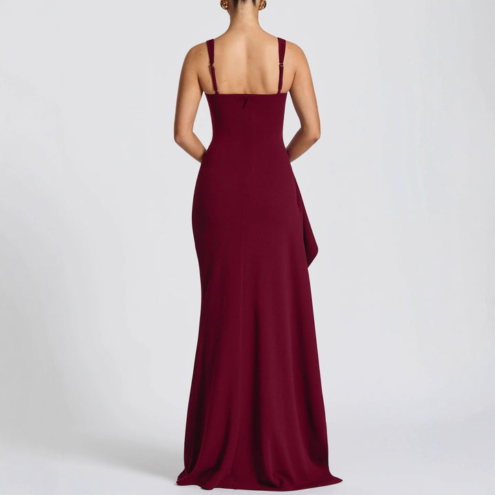 Damen Elegantes Maxikleid mit seitlichem Schlitz und raffinierten Raffungselementen Drune