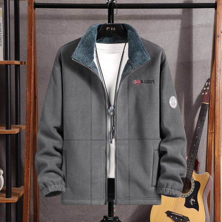 Herren Warme Fleecejacke mit Teddykragen, durchgehendem Reißverschluss und Utility-Taschen Drune
