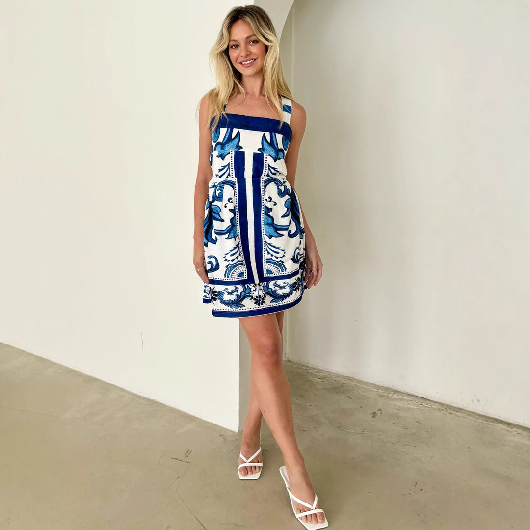 Damen Sommerkleid mit kunstvollem floralem Druck und tailliertem Schnitt Drune