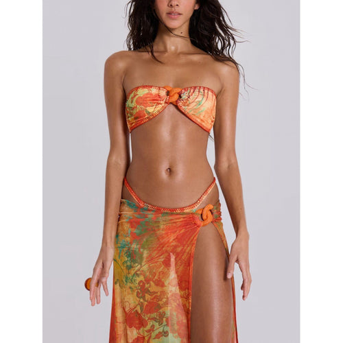 Damen Strandkleid mit floralem Wickeldetail und raffiniertem Bindeband Drune