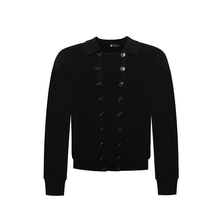 Herren Doppelreihige Strickcardigan mit Hemdkragen und Rippbündchen Drune