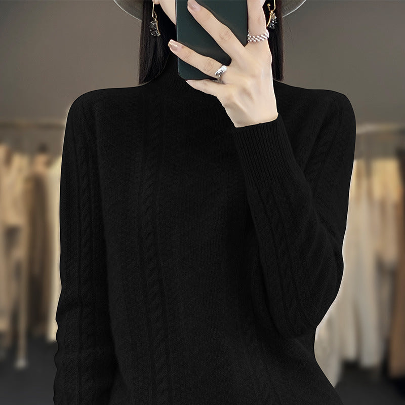Damen Weicher Zopfstrick-Mockneck-Pullover mit leichtem Mohair-Effekt Drune