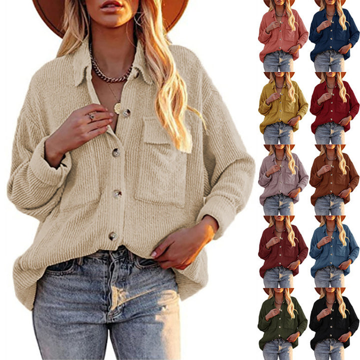 Damen Oversize-Feinstrick-Hemdjacke mit Knopfleiste und Brusttaschen Drune