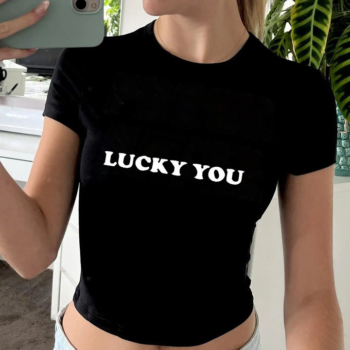 Damen Crop-T-Shirt mit kreativem Totenkopf-Design und figurbetontem Schnitt Drune