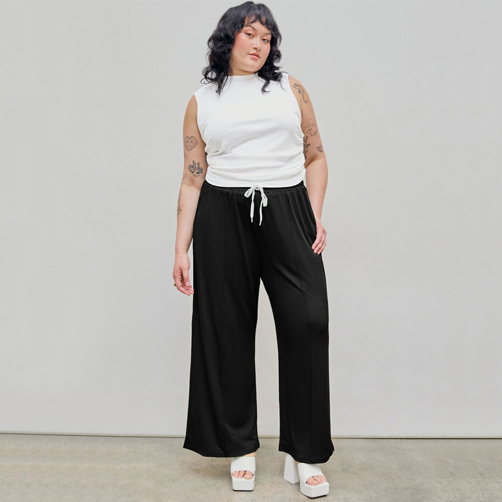 Damen weite Freizeithose mit elastischem Bund und praktischem Kordelzug Drune