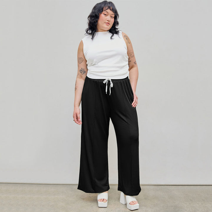 Damen weite Freizeithose mit elastischem Bund und praktischem Kordelzug Drune