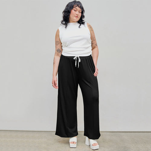 Damen weite Freizeithose mit elastischem Bund und praktischem Kordelzug Drune