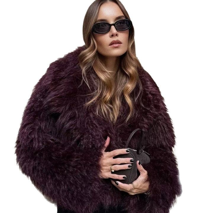 Damen Kurze Boxy-Plüschjacke im Shaggy-Look mit fallendem Revers Drune