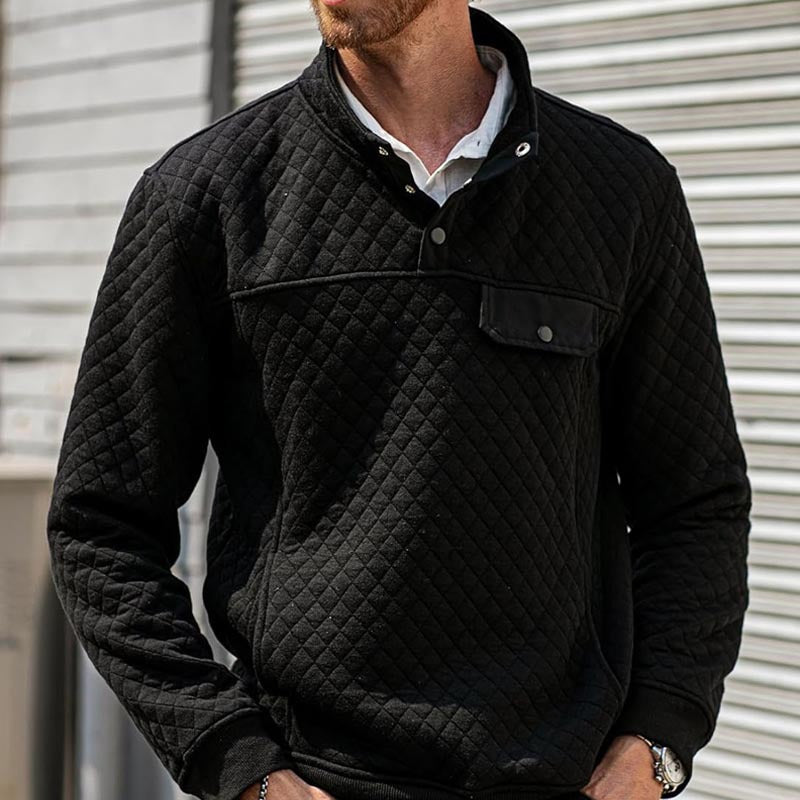 Herren Stepp-Sweatshirt mit Stehkragen, Halbreißverschluss und Brusttasche Drune
