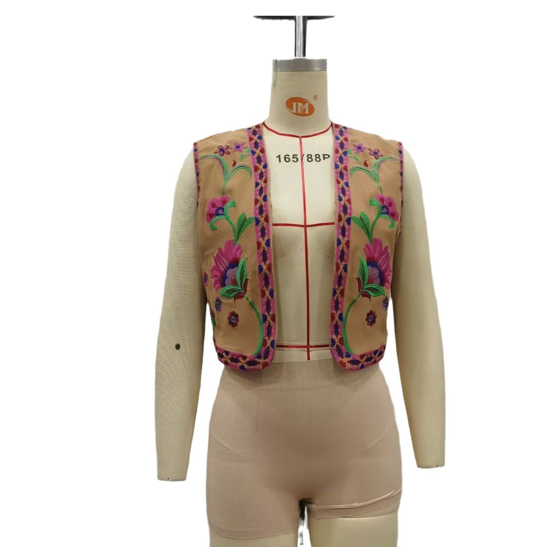 Damen nan bestickte Kurzweste mit opulenter Blumenstickerei, taillierter Silhouette und offener Front Drune