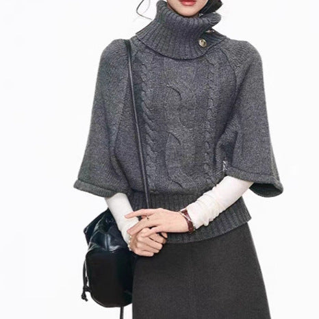 Damen Strickkleid mit voluminösen Ärmeln und elegantem Rollkragen Drune
