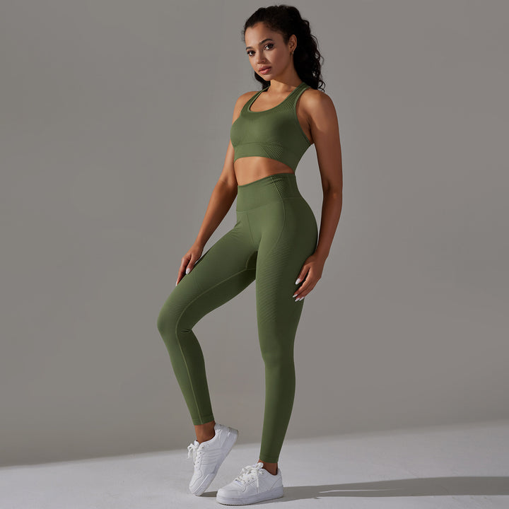 Damen Sport-BH und Hochbund-Leggings Set mit nahtloser Verarbeitung und atmungsaktiven Eigenschaften Drune