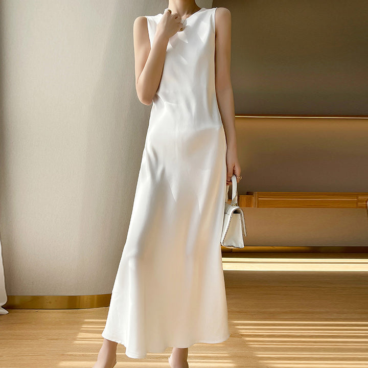 Damen elegantes ärmelloses Kleid mit asymmetrischem Schnitt Drune