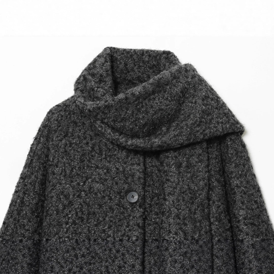 Damen nan kastiges Bouclé-Cape mit voluminösem Rollkragen und Frontknöpfen Drune