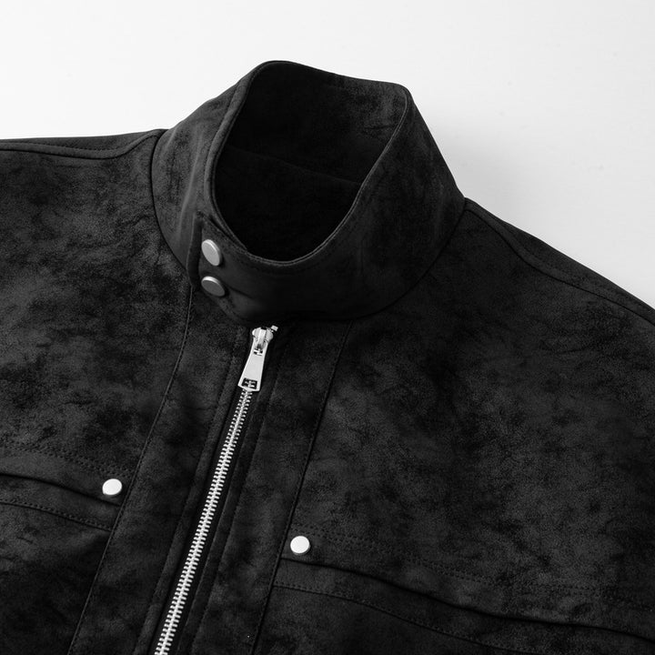 Herren Veloursleder‑Optik Bomberjacke mit Stehkragen, Reißverschluss und elastischem Saum Drune